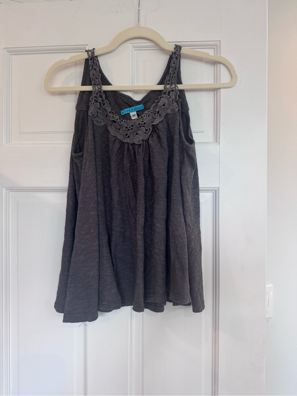 Alice + Olivia Charcoal Crochet-Trim Sleeveless Camisole Y2K